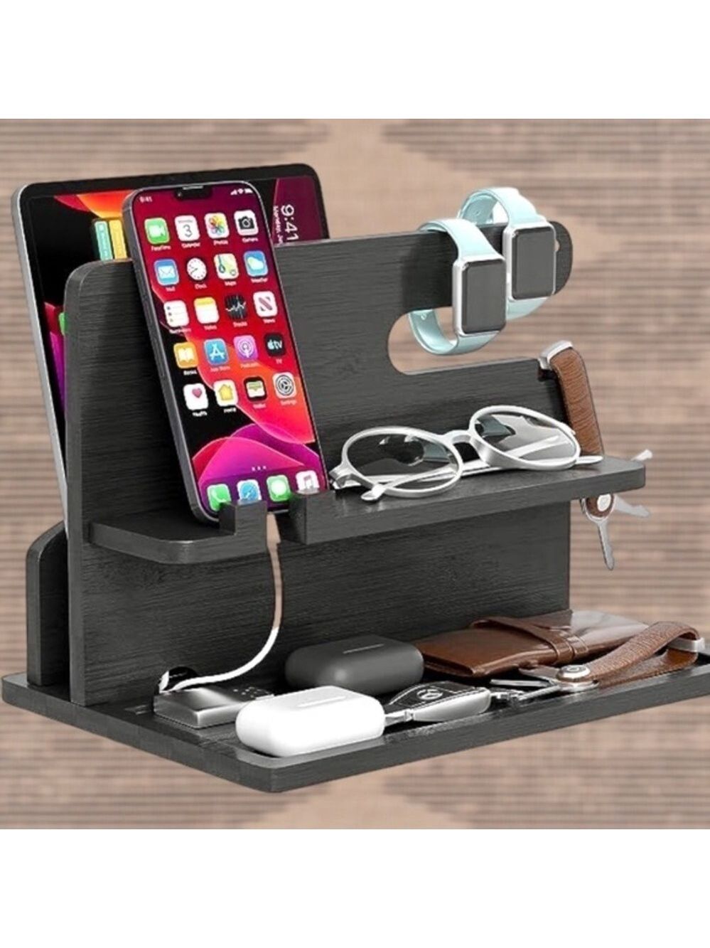 Black Bamboo Organizer for Phone/iPad/Tablet/Personal Items-Gift-NWT